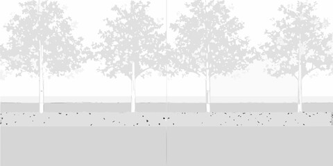 A minimalist grayscale landscape featuring silhouetted trees and ground cover © Tasnim