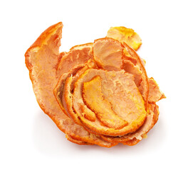 Orange tangerine peels pile isolated on a white background.