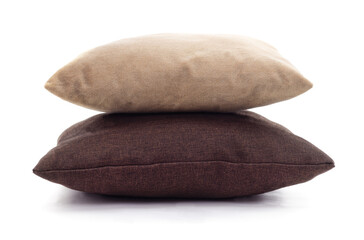 Two decorative pillows stacked isolated on a white background.