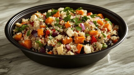 Vibrant Quinoa Salad in Black Bowl, Healthy and Delicious Meal