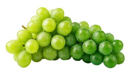 Fresh green grapes arranged in a cluster showcasing their natural texture and vibrant color pure white background cutout