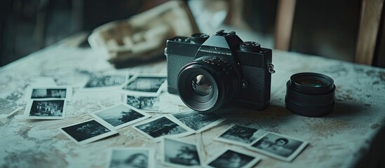 Vintage Camera and Photographs: Nostalgic Memories on Textured Table