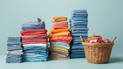 Stacks of Neatly Folded Colorful Towels Laundry Organization Ideas
