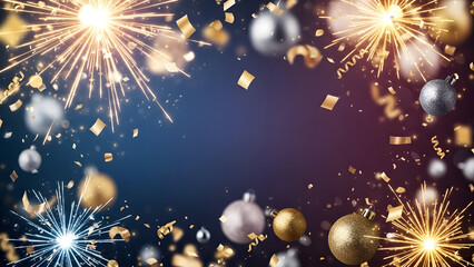 Festive New Year's Eve Celebration with Fireworks Confetti and Ornaments
