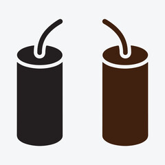 Two stylized dynamite sticks with fuses, presented in black and brown colors