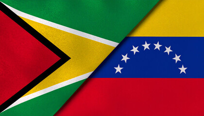Venezuela and Guyana flags. Oil conflict