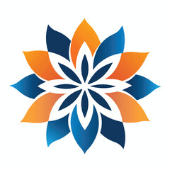 Fototapeta premium logo for a school, a symmetrical flower shape with blue and orange colors on a white background, simple flat design, vector graphic_traced