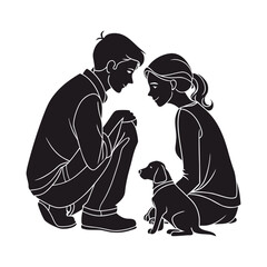Couple with dog silhouette