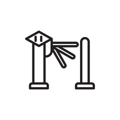 Industrial security turnstile icon featuring a tripod gate mechanism and entry bollard, symbolizing pedestrian access control, facility perimeter security, and automated personnel authentication.