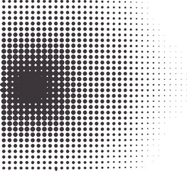 Monochrome radial gradient dot pattern with varying density and scale