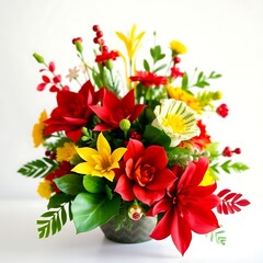 Vibrant Paper Flower Bouquet Arrangement with Red Yellow Blooms - Handcrafted Quilling Art Stock Photo