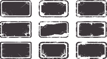 Nine black rectangular stamps with grunge edges