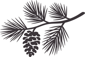 Pine branch with pinecone clean in monochrome style