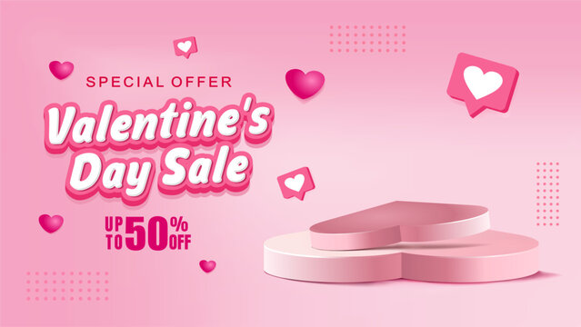 Valentine&rsquo;s Day Special Offer Banner with Love Symbol and Podium Stage