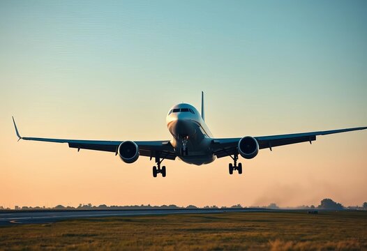 Airplane ascending on runway, wheels leaving ground,  transportation,   power