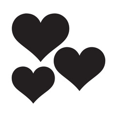 Three simple black heart shapes displayed on a plain white background