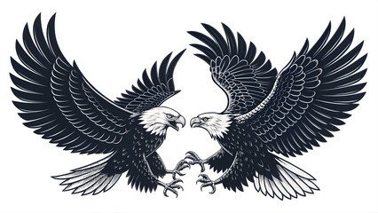 Obraz premium Eagle in flight vector illustration featuring a black bird silhouette with spread wings as a symbol of wildlife and freedom