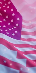 Obraz premium Softly rendered US flag blends with dreamy financial data amidst a subtly patterned American backdrop, generative AI art, US flag, generative AI
