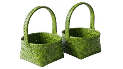 Handwoven green baskets with handles