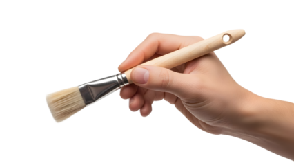 Hand Holding Paint Brush Isolated on White