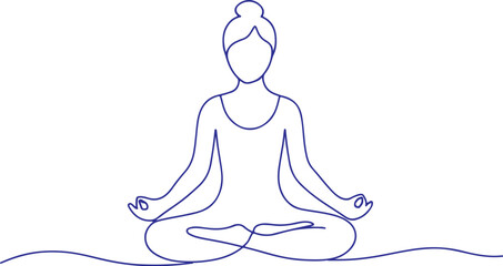 Meditation Yoga Line Art Illustration, Woman Mindfulness Pose Outline Drawing
