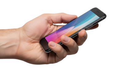 Man Hand Holding Smartphone on White Background