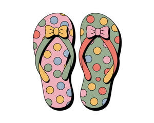 A pair of colorful polka dot flip flops with bows on a transparent background... isolated on a transparent background