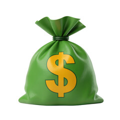 Bright green cartoon money bag with large yellow dollar sign symbol... isolated on a transparent background