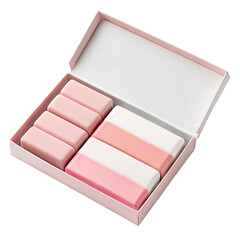 Erasers in box  isolated on white background 2
