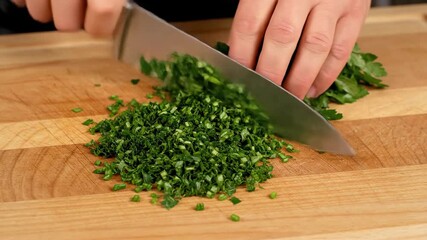 Chopped Parsley on Wooden Board