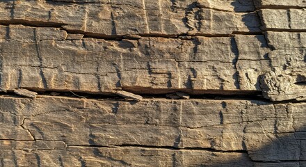 Close-up of weathered, cracked wood.  Natural wood grain with deep fissures