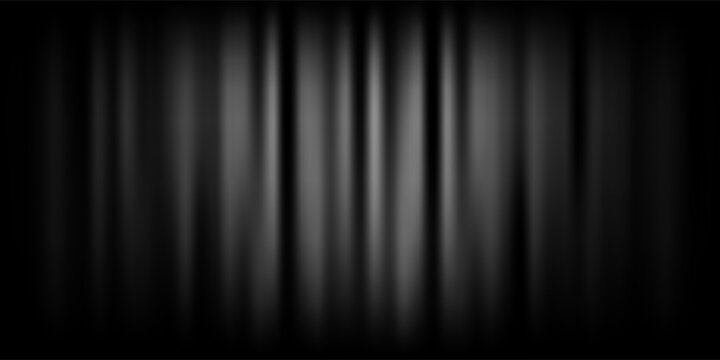 Black velvet curtain background. Closed curtains backdrop for theater stage, cinema, silent movie screen. Noir horror drapery wallpaper for award, show, performance. Vector old Hollywood scene concept