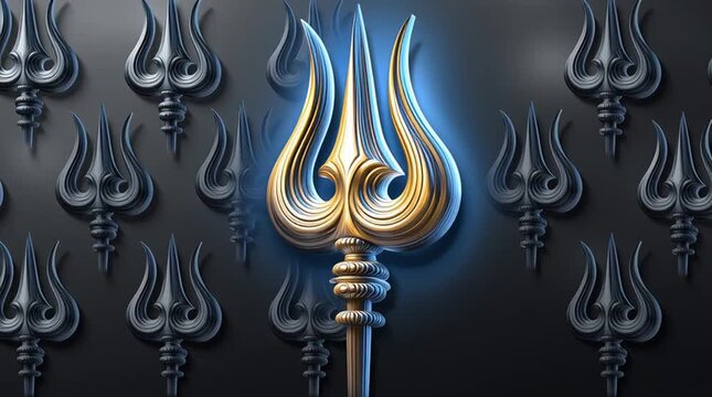 Golden trident trishul pattern spiritual power and protection concept