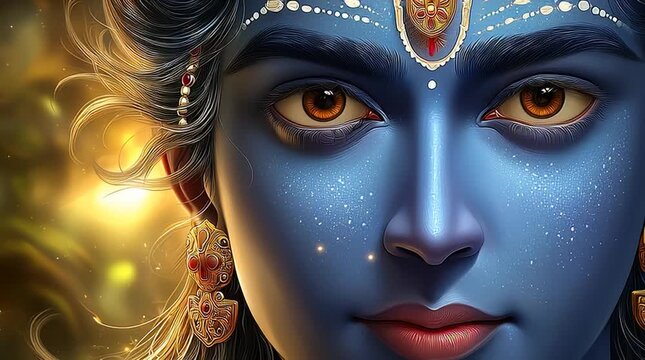 Hindu goddess blue face close up spiritual divine cosmic portrait