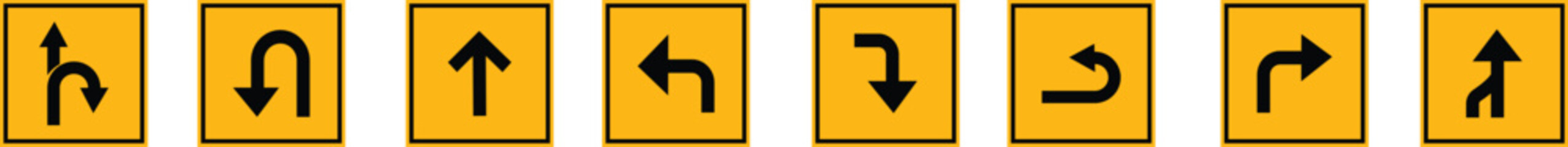 Road Arrow Flat Style Vector Icon Set, Traffic Direction Symbol Collection and Navigation Outline Graphic Group Featuring Turn, Curve and Wayfinding Arrow Signs