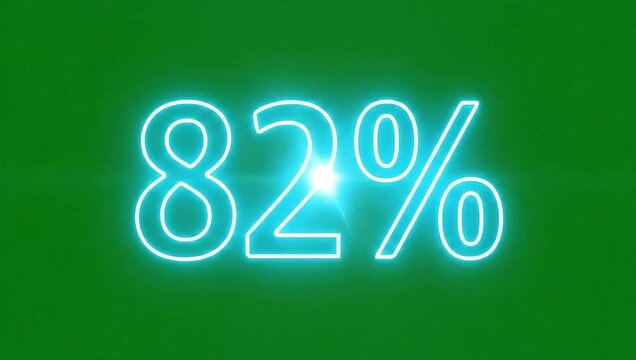 Glowing blue percentage sign with electric sparks on green background, dynamic motion graphics video clip with 82 percent sign with infographic and animation and technology
