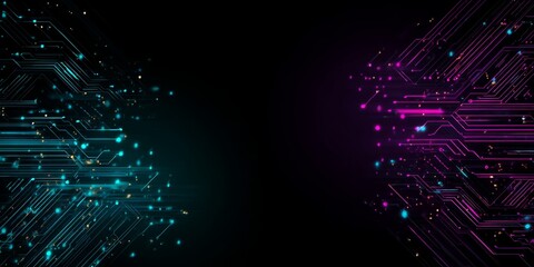 Abstract Circuit Board Design: A visually striking representation of modern technology, featuring intricate circuit board designs in vibrant teal and magenta hues. 