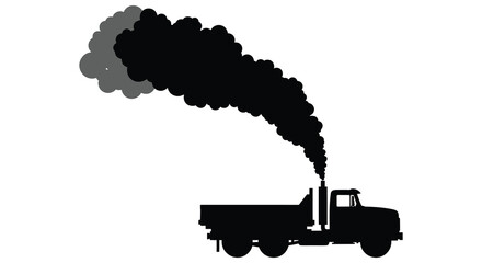 A striking depiction of a truck emitting dark smoke presented as a bold dramatic silhouette © nhpvect02