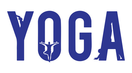 Yoga Word Art With People Silhouettes Vector Illustration