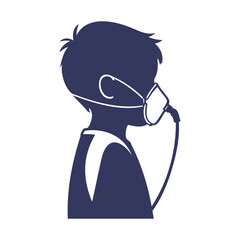 Boy child wearing oxygen mask silhouette vector illustration