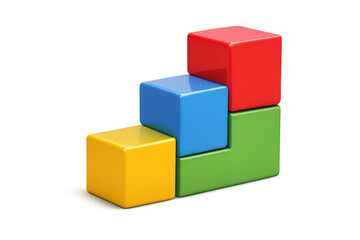 Fototapeta premium Colorful 3d cubes constructing a bar chart, illustrating stages of progress and growth. Transparent background