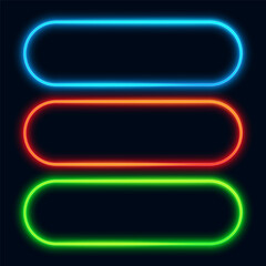 Round rectangle neon frames, glowing borders, vector illustration.