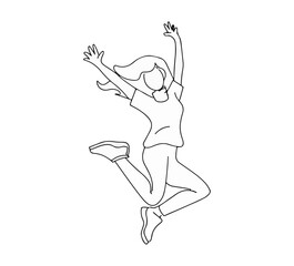 Energetic Jumping Pose Line Art Illustration