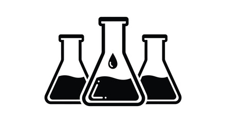 A striking graphic depiction of three laboratory beakers with a single drop a black silhouette © nhpvect02