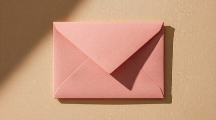 Pink envelope on a neutral textured background