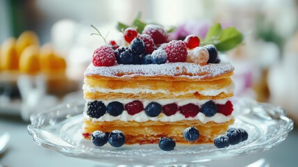 Delectable French Pastry Millefeuille with Fresh Berries