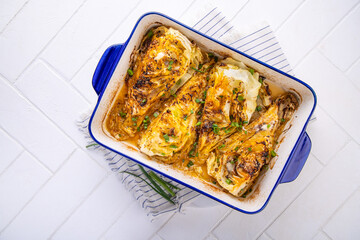 Oven baked cabbage with parmesan cheese, low carb and healthy meal