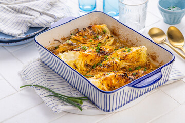 Oven baked cabbage with parmesan cheese, low carb and healthy meal