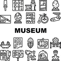 Museum Exhibits And Excursion Icons Set Vector © pinkysultana131