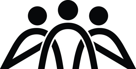 Abstract interconnected people icon symbolizing teamwork, unity, collaboration and strong network connection concept in bold black minimal circular design isolated on white background